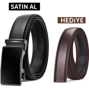 Otomatik Tokalı Deliksiz Siyah Kemer + Yedek Kahverengi Kemer Hediye