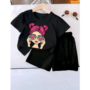 Kız Çocuk Yazlık Takım Kısa Kollu Tişört ve Şort