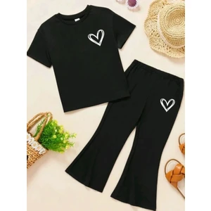 Kız Çocuk Alt Üst Takım Kısa Kollu Tişört ve Ispanyol Paçapantolon