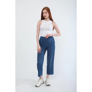 Kadın Beli Lastikli Likralı Yan Cepli Jean Pantolon Mavi