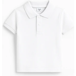 Erkek Çocuk Pamuklu Beyaz Polo Yaka Kısa Kollu T-Shirt