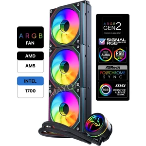 Hydra AHD360B Argb Aynalı Fan 360MM Sonsuzluk Aynalı Siyah Sıvı Soğutma