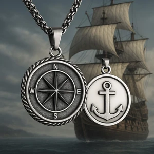 Çift Taraflı Kullanım Paslanmaz Çelik Gemici Çapa Pusula Kolye