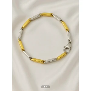 Altın Gümüş Renkli Unisex Çelik Bileklik – Geometrik Modern Zincir Model