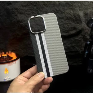 Apple Iphone 15 Uyumlu Lux Carbon Fiber Magsafe Metal Kılıf Ultra Hafif Ince Manyetik Kapak.