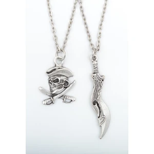 2'li Kuru Kafa Korsan - Korsan Kılıç Gümüş Kaplama Kolye Seti