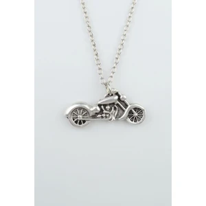 Chopper Motor Gümüş Kaplama Düz Zincir Kolye
