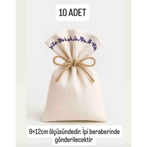 Nakışlı  Bej Renk Ham Bez Kese 9×12CM 10 Adet- Düğün, kınagecesi, Mevlit -Çok Amaçlı Bez Kese Bez Poşet