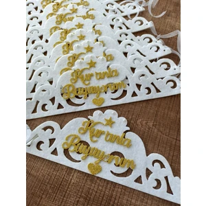 Keçe Kur'an Tacı Beyaz Renk Gold Yazı