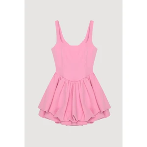 Balen Detaylı Volanlı Mini Elbise Pembe