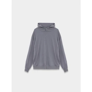 Düz Kapüşonlu Çıtçıtlı Gri Sweatshırt