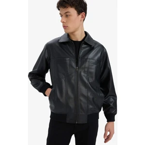 Su İtici Regular Fit Gömlek Yaka Fermuarlı İç Cepli Suni Deri Mevsimlik Ceket Mont C5843AX25AU