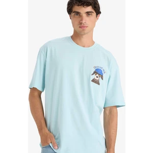 %100 Pamuk Boxy Fit Bisiklet Yaka Baskılı Kısa Kollu Tişört F4533AX25SM