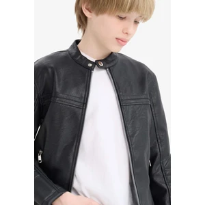 Erkek Çocuk Su Geçirmez Fermuarlı Suni Deri Ceket Mont