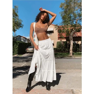 Beyaz Basic Pileli Kadın Uzun Etek