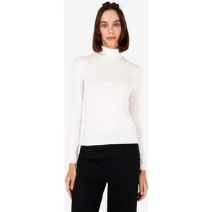 Slim Fit Balıkçı Yaka  Kadın Beyaz Kazak