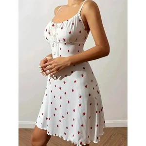 Çilek Baskılı Askılı Pijama Gecelik+Tanga