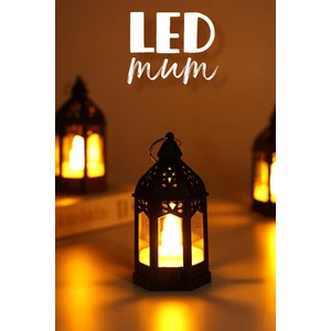 3 Adet LED Mum Retro Sokak Lambası Dumansız Pilli Alevli Dekoratif Yapay Mum Işıldak Siyah 1036-5