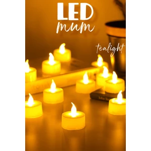 12 Adet LED Mum Tealight Mini Dumansız Pilli Alevli Dekoratif Yapay Mum Işıldak Beyaz 1036-2