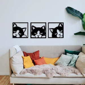 Numa Concept 3'lü Kedi Tablo Duvar Dekorasyon Lazer Kesim Her Biri 25x24 Cm