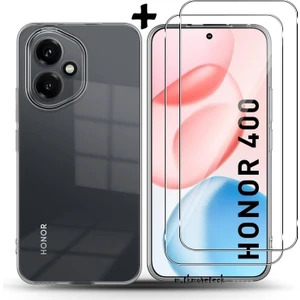 Honor 400 Kılıf Kamera Çıkıntılı Korumalı Yumuşak Şeffaf Silikon + 5d Ekran Koruyucu Cam Set 2in1