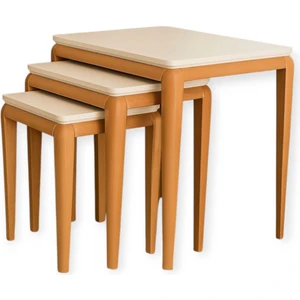 Cg Home Milas Zigon Sehpa Üçlü %100 Ağaç Lake Boyalı Sehpa