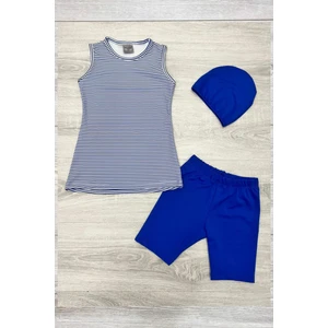 Üç Parça Kız Çocuk Kısa Şortlu Mayo