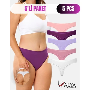 Alya Underwear Kadın Büyük Beden Tanga Pamuklu Külot - Battal Tanga Iç Çamaşırı Renkli 5'li Paket, L