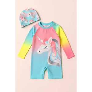 Kız Cocuk Uzun Kollu ve Fermuarlı Mayo Takımı 3 -10 Yas 11908