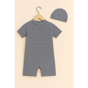 Erkek Çocuk Çizgi Desenli Fermuarlı Boneli Mayo Takımı 11902
