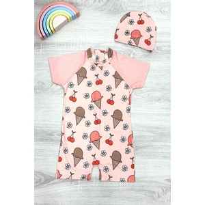 Dalgıç Kumaş Gizli Fermuarlı Boneli Karakter Desenli Kız Çocuk Mayo