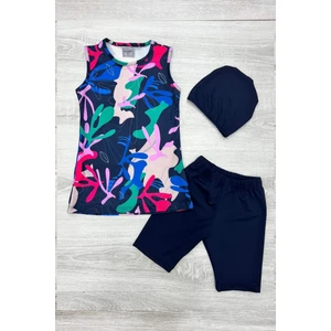 Üç Parça Kız Çocuk Kısa Şortlu Mayo