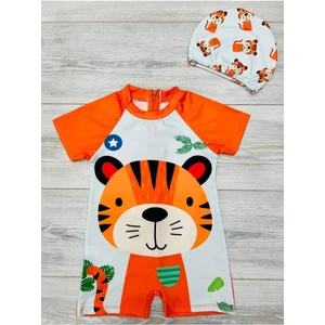 Çizgi Film Desenli Fermuarlı Boneli Erkek Çocuk Mayo Takımı