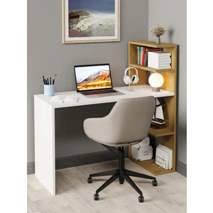 Luga Kitaplıklı Raflı Çalışma Masası Safir Meşe