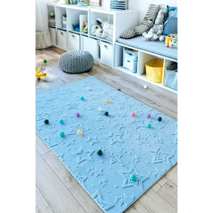 Stary  Iskandinav Dokuma Bukleli Premium Mavi Puffy Peluş   Çocuk Halısı