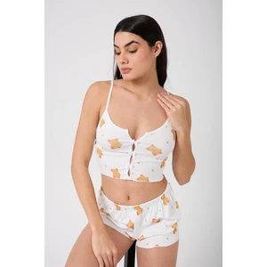 Kadın Baskılı Şort ve Atlet Alt Üst Şort Pijama Takım