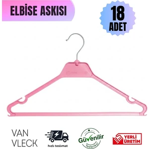 18’li Pembe Renk Hafif Plastik Askı Seti – Elbise, Gömlek, Tişört, Pantolon Askısı