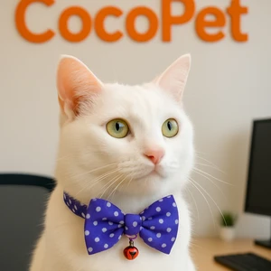 Papyonlu Kedi Boyun Tasması Mavi Puantiyeli Fiyonk Kedi Tasması