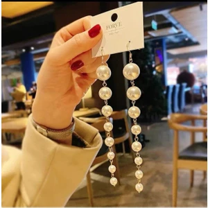 Zarif Beyaz Inci Uzun Küpe ile Şıklığınızı Tamamlayın