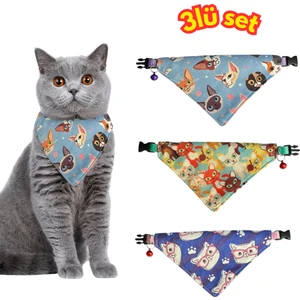 Desenli Fular Bandana Kedi Tasması 3'lü Set