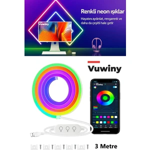 Sese Duyarlı Mobil Uygulamalı USB Neon Rgb-Ic Esnek Akıllı LED Şerit (3 Metre)