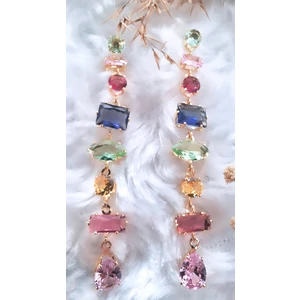 Renkli Zirkon Taşlı Gema Çelik Kaplama Küpe