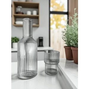 Modern Çizgili Cam Sürahi ve Bardak Seti – 2 Parça