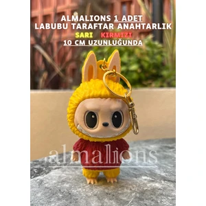 Sarı Kırmızı 10 cm Labubu Figürü - Çanta Charm – Çanta Süsü - Charm - Anahtarlık