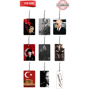 9 Adet Başkomutan Gazi Mareşal Mustafa Kemal Atatürk Görselli Hediyelik Oto Kokusu ve Aksesuari