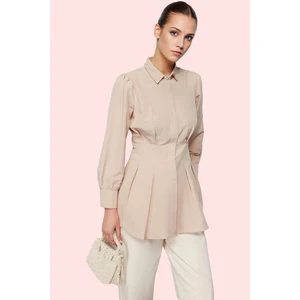 Kadın Dokuma Gömlek Incili Detay Belden Oturan Uzun Kol Günlük Hafta Sonu Kaliteli Malzeme