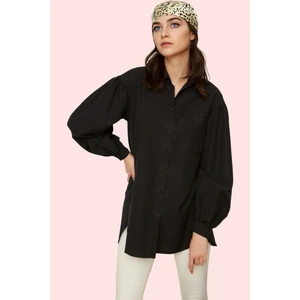 Kadın Basic Gömlek Viskon Karışımlı Dokuma Kumaş Relaxed Kalıp Uzun Kollu Günlük Şıklık Hafta Sonu