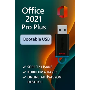 Office 2021 Pro Plus Lisans Key + 64 GB Bootable Flash Bellek – Süresiz Lisans ve Kurulum Desteği - 2025 Ürün Anahtarı ve USB