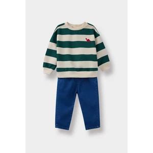 Erkek Bebek 2'li Takım Çizgili Sweatshirt Jean Pantolon F3304A525AU