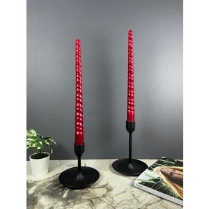 Burgu Desenli 2 Adet Uzun Şamdan Mumu - Kırmızı